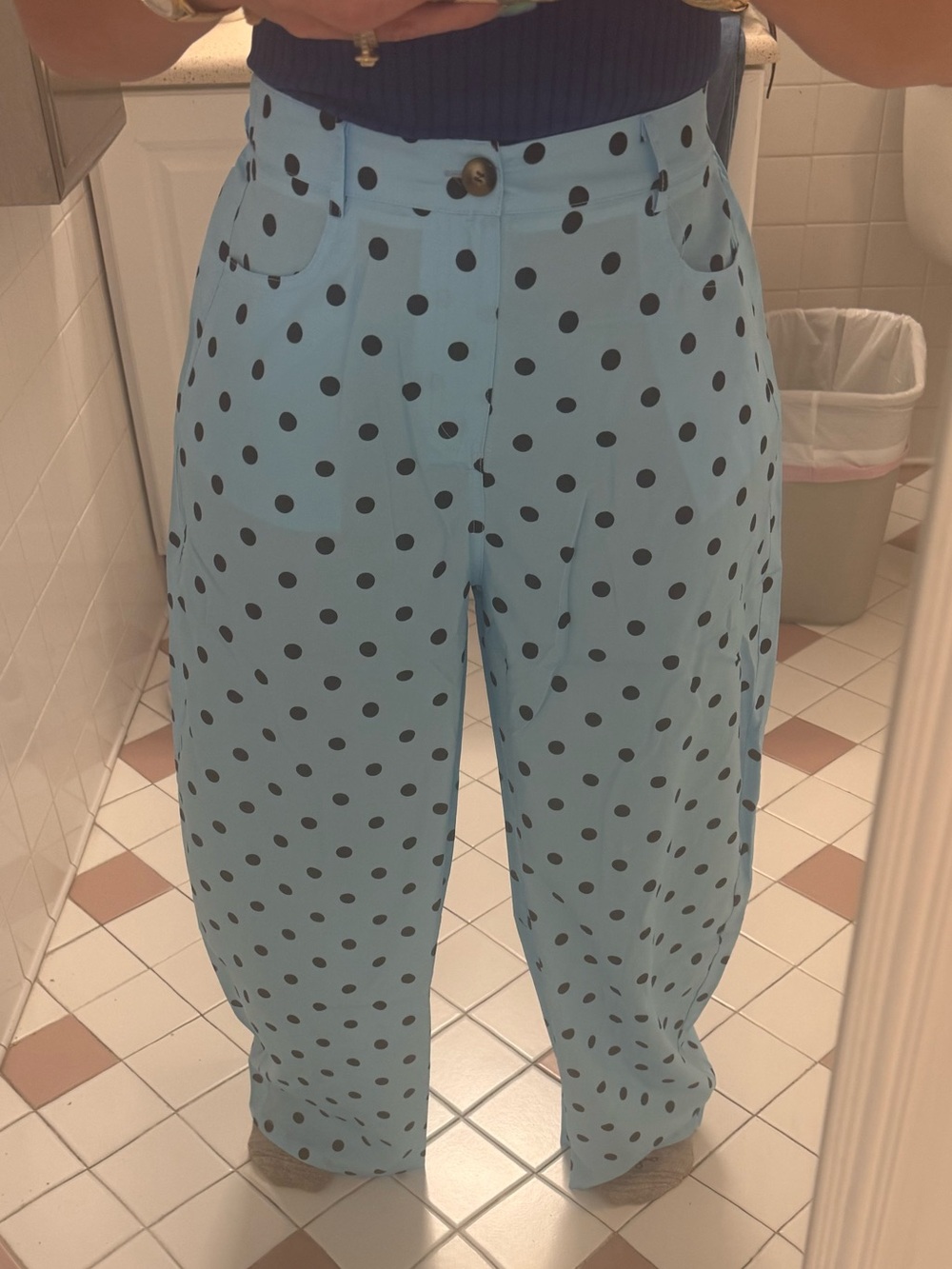 Dreamer barrel dress pants size M NWT blue with black polka dots
